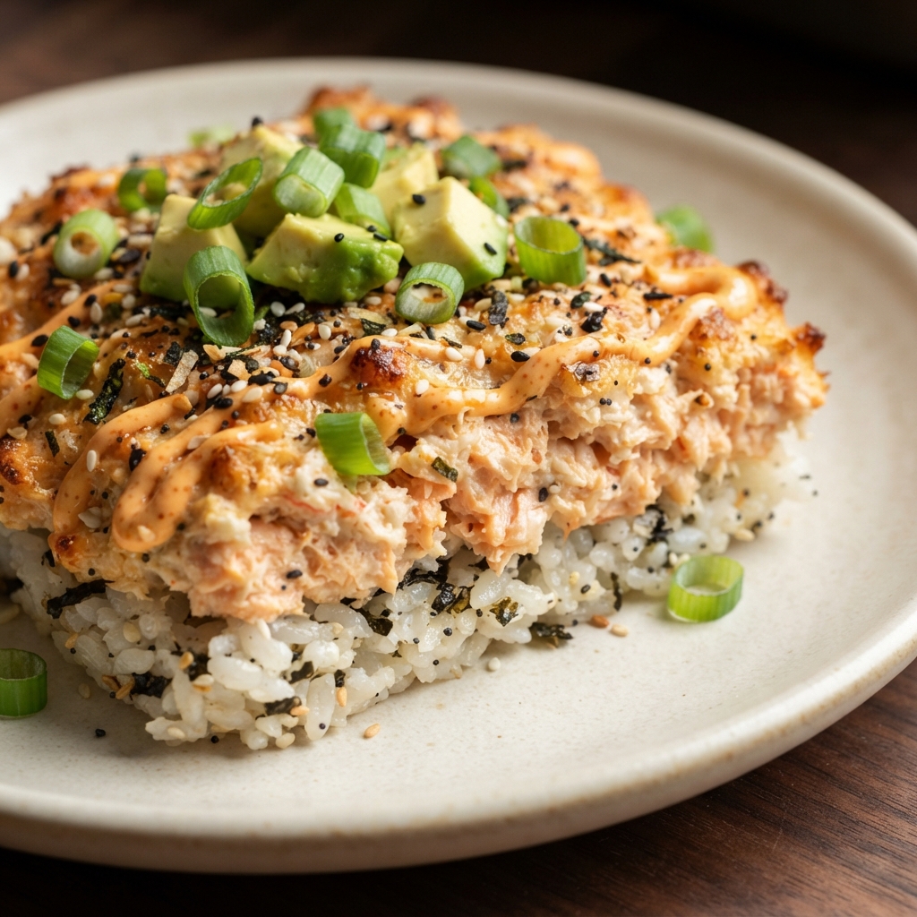 Baked Salmon Sushi Casserole