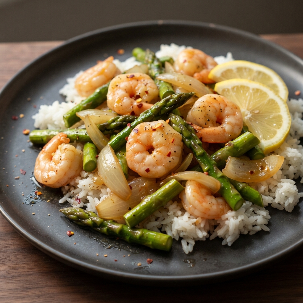 Lemon Shrimp with Asparagus Stir-Fry