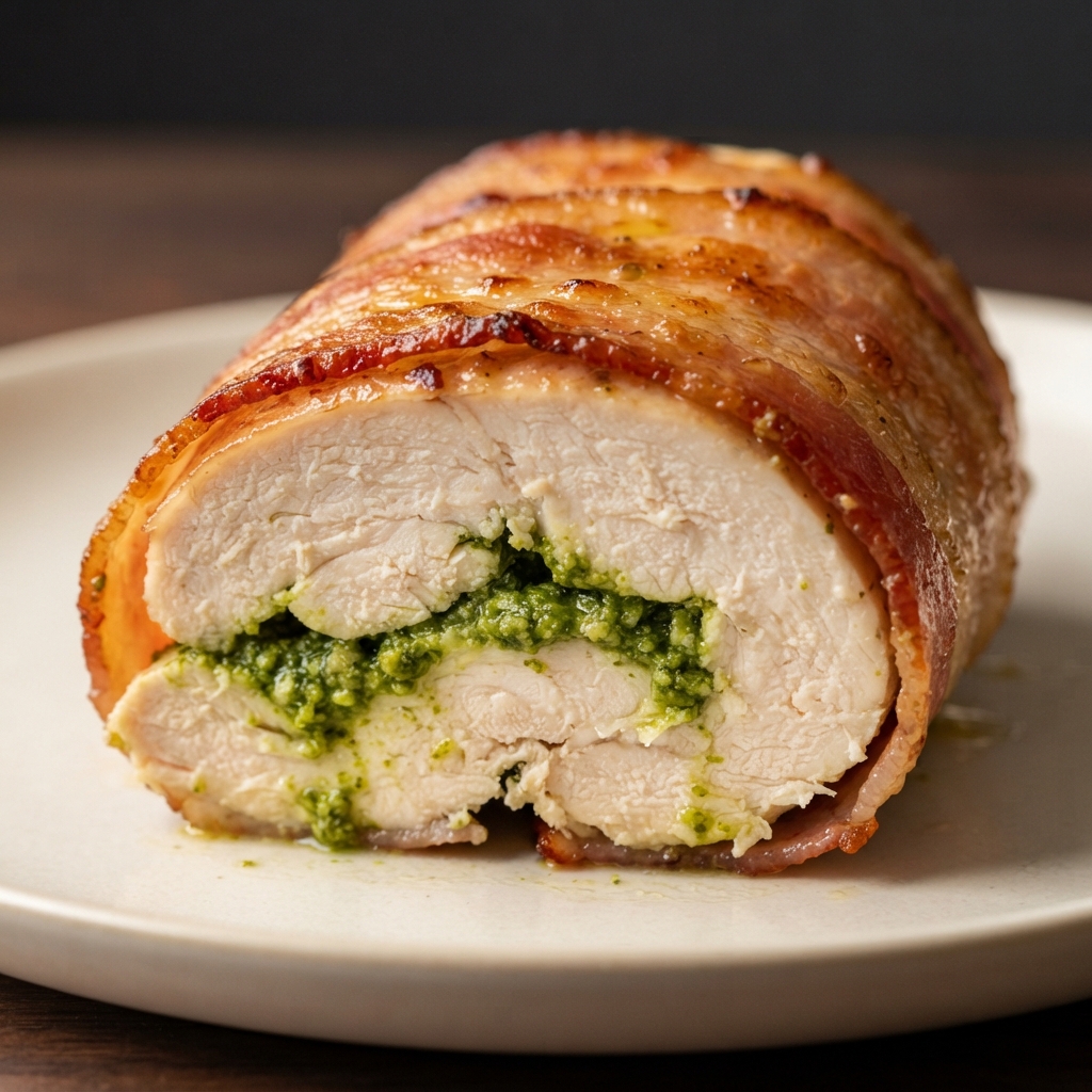 Bacon-Wrapped Chicken with Basil Pesto