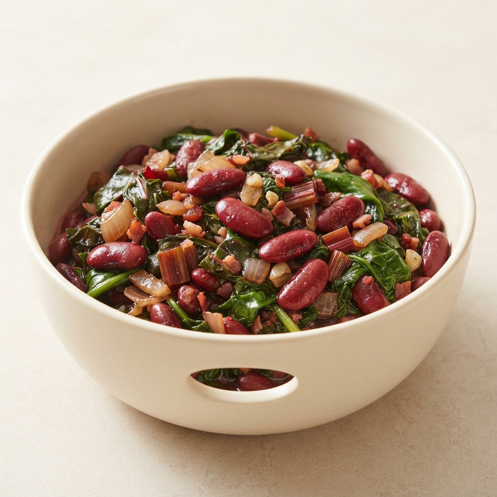 Kidney Beans with Beet Greens and Baby Spinach