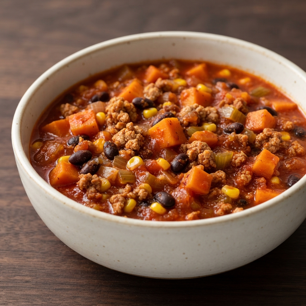 Hearty Sweet Potato & Bean Chili with Turkey and Beef
