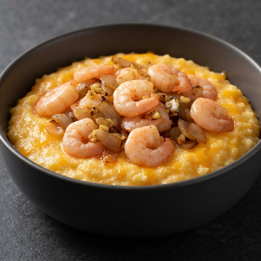 Cheddar Grits with Garlicky Shrimp