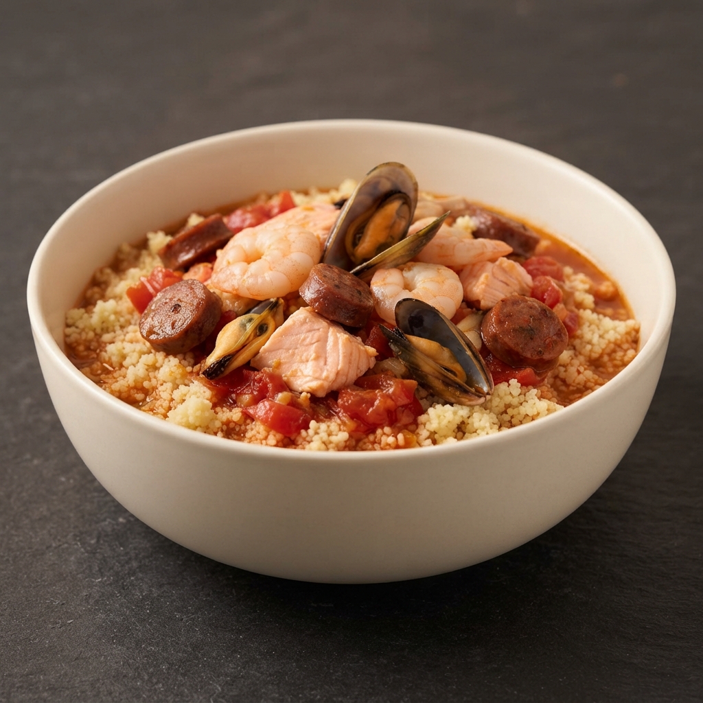 Maghrebi-Style Seafood Paella with Couscous