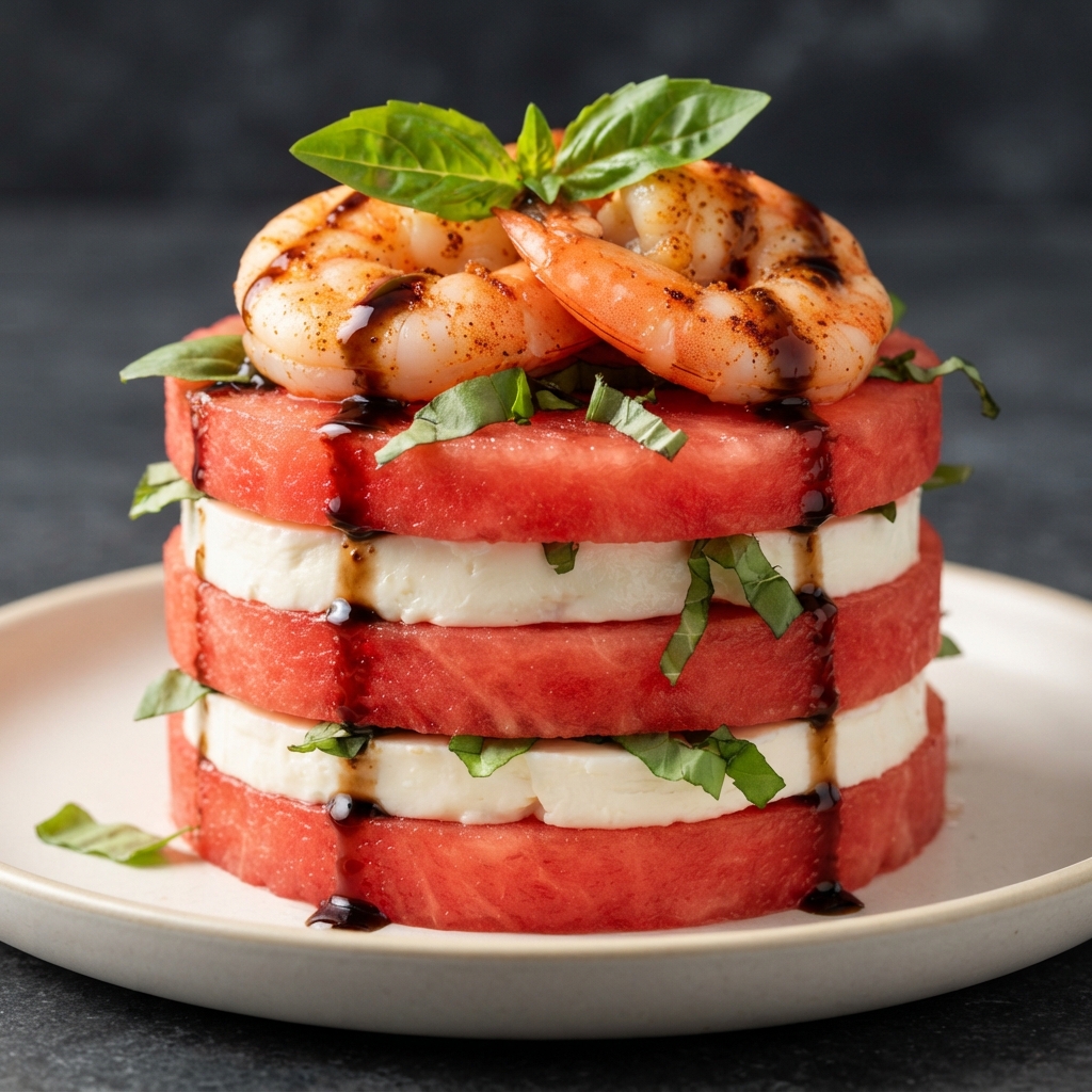 Shrimp Goat Cheese Watermelon Salad Stack