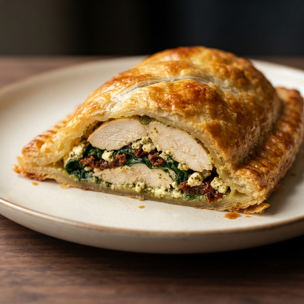 Puff Pastry-Wrapped Chicken with Mediterranean Flavors