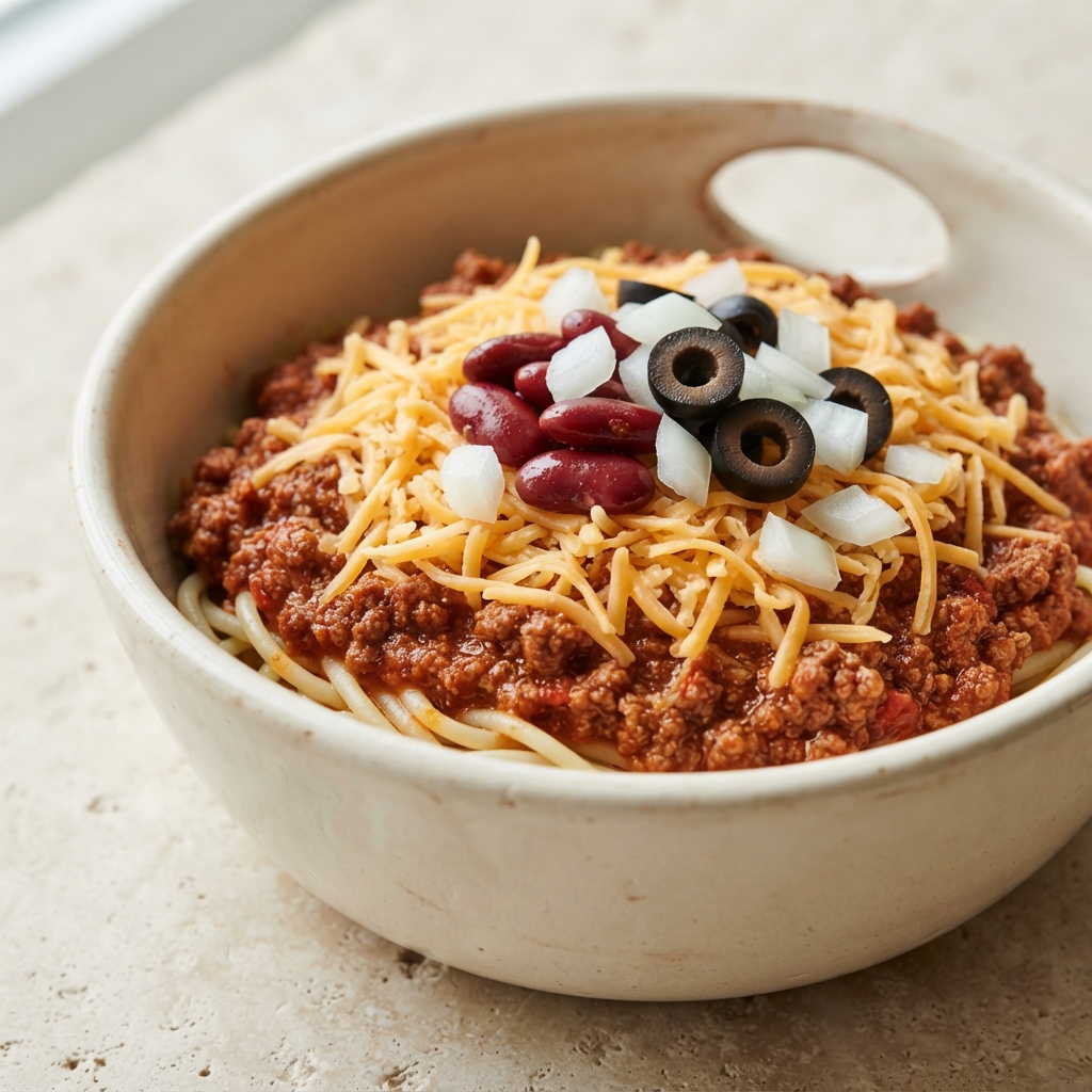 Cincinnati-Style Skyline Chili over Spaghetti