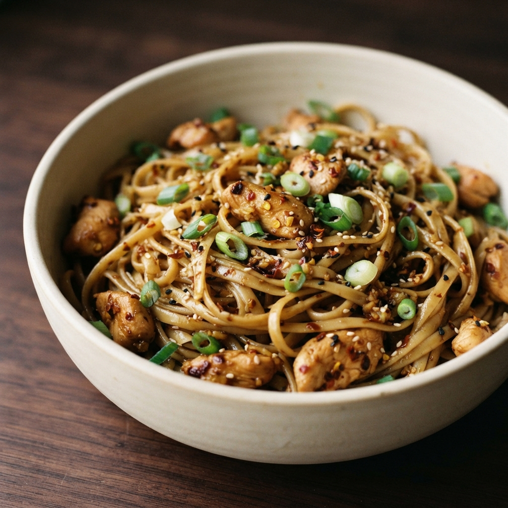One Pan Spicy Soy Noodles with Chicken