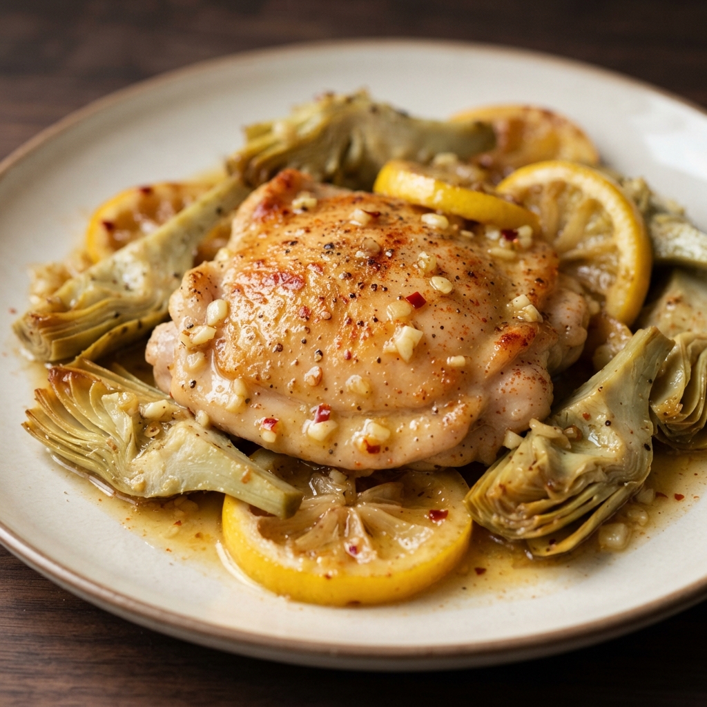 One-Pan Lemon Artichoke Chicken Thighs