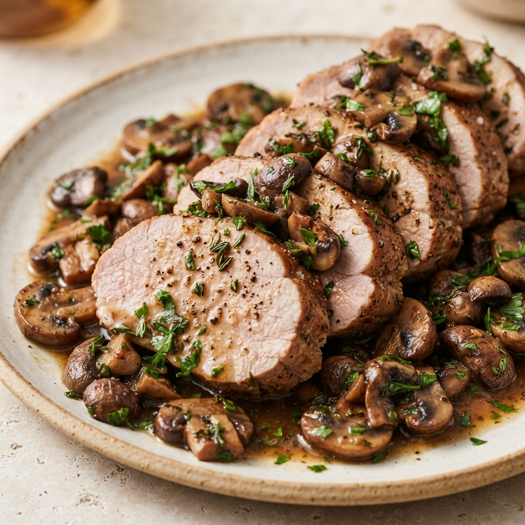 Roasted Pork Loin with Baby Bella Mushrooms