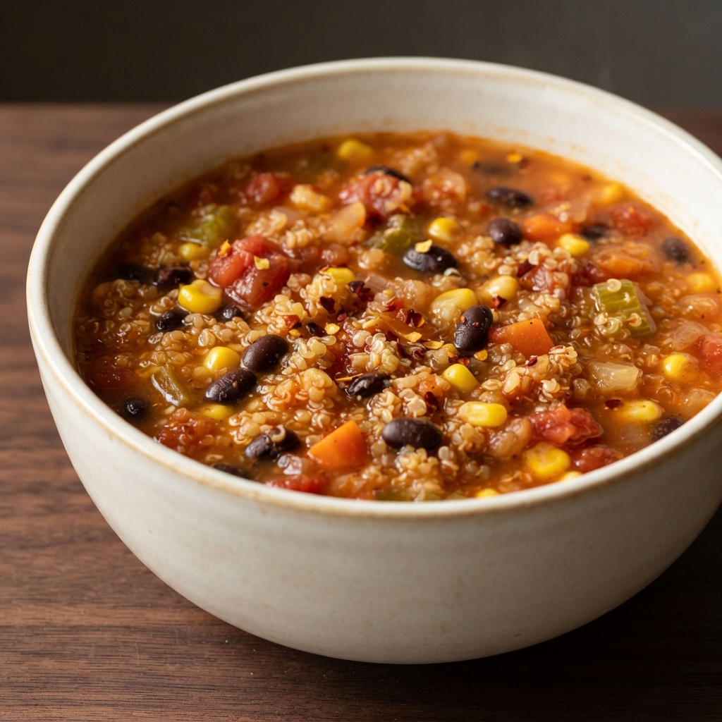 Hearty Quinoa and Black Bean Soup with Heat