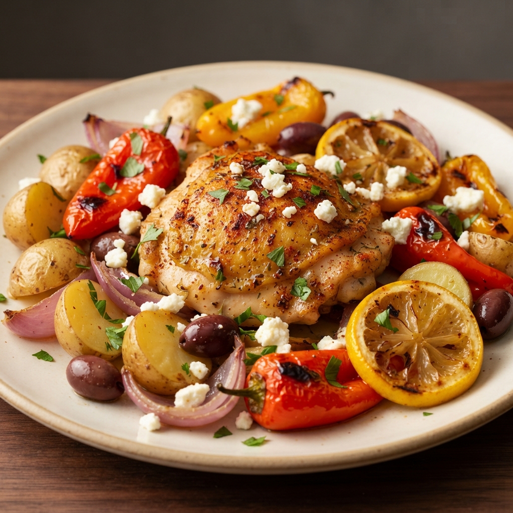 Sheet-Pan Mediterranean Chicken Thighs with Vegetables