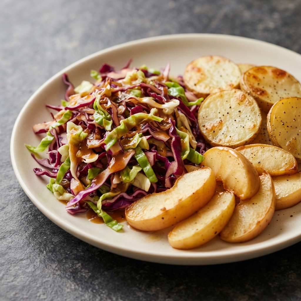 Maple-Cider Coleslaw with Air-Fryer Apples and Potatoes