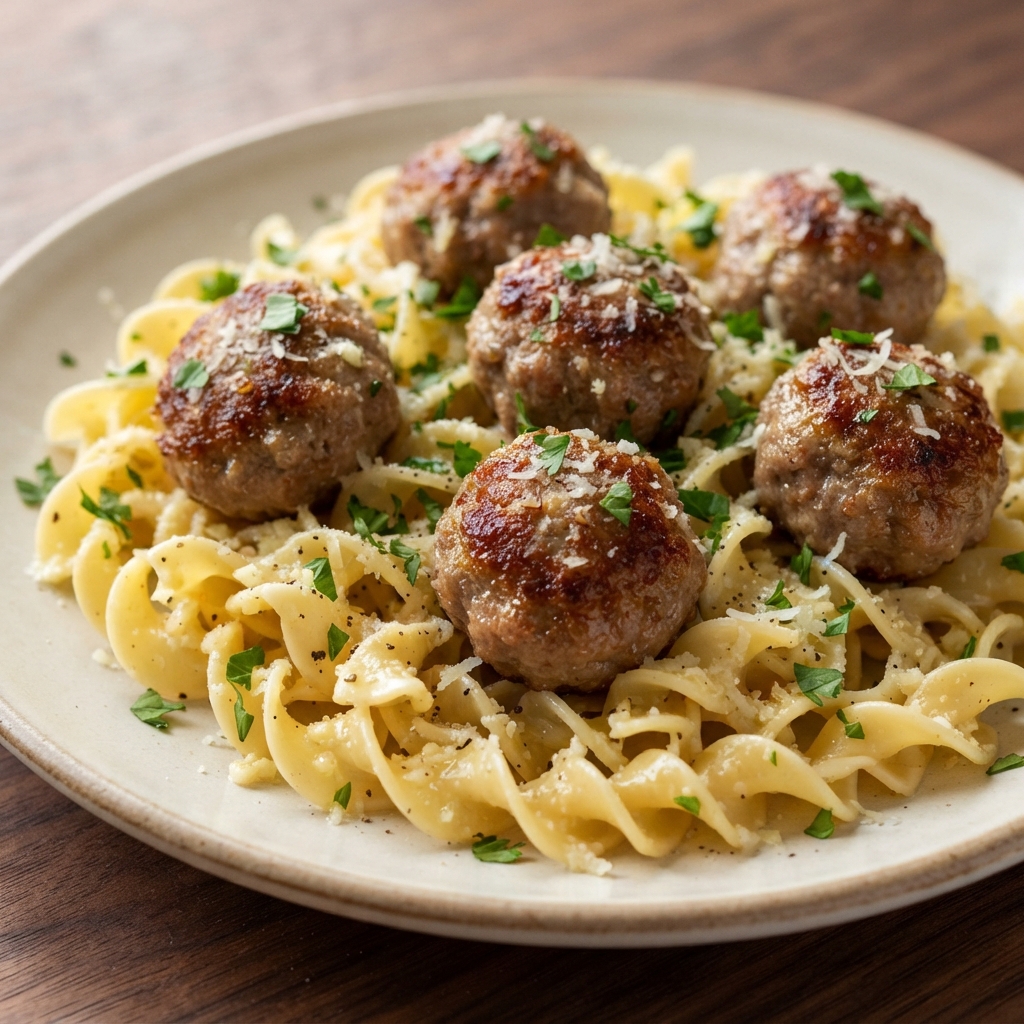 Italian Meatballs on Parmesan Noodles