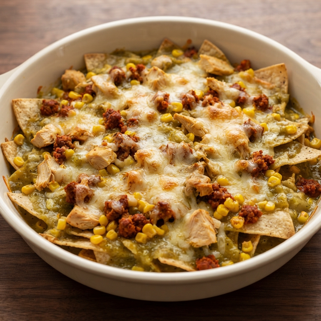 Chicken and Chorizo Chilaquiles Bake