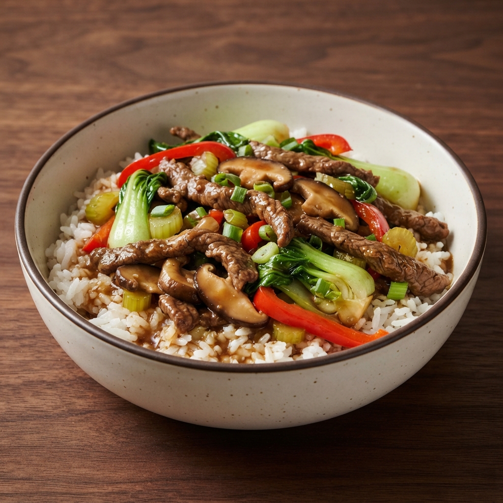Beef and Bok Choy Stir-Fry with Shiitake