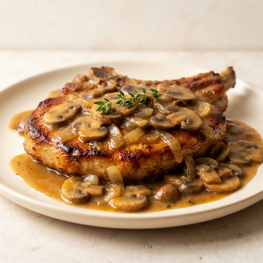 Pan-Seared Pork Chops with Creamy Mushroom Gravy