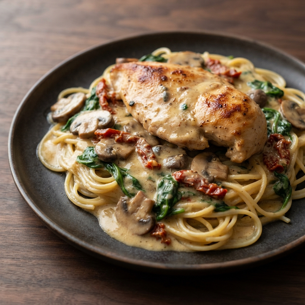 Pressure Cooker Creamy Chicken Marsala Florentine