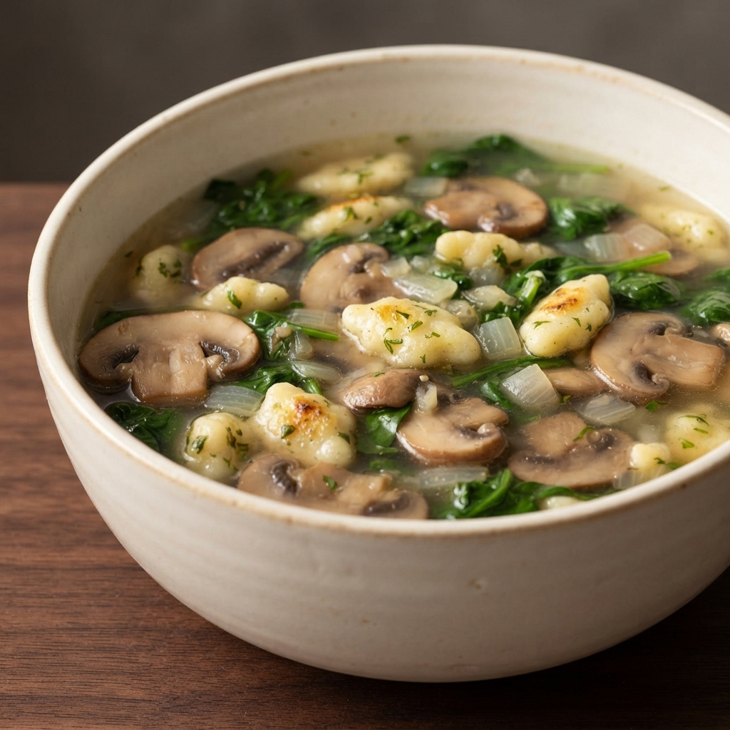 Spinach–Mushroom Soup with Herbed Spaetzle