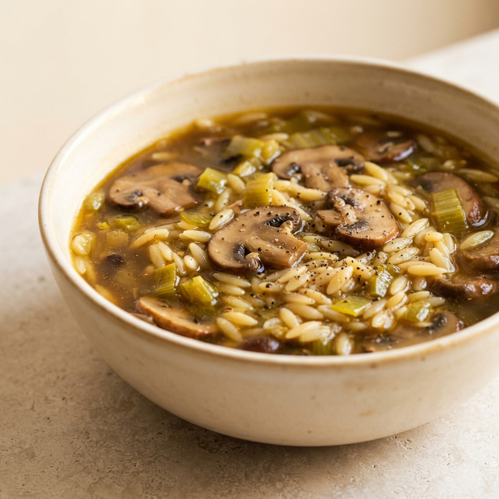 Leek and Mushroom Orzo Soup