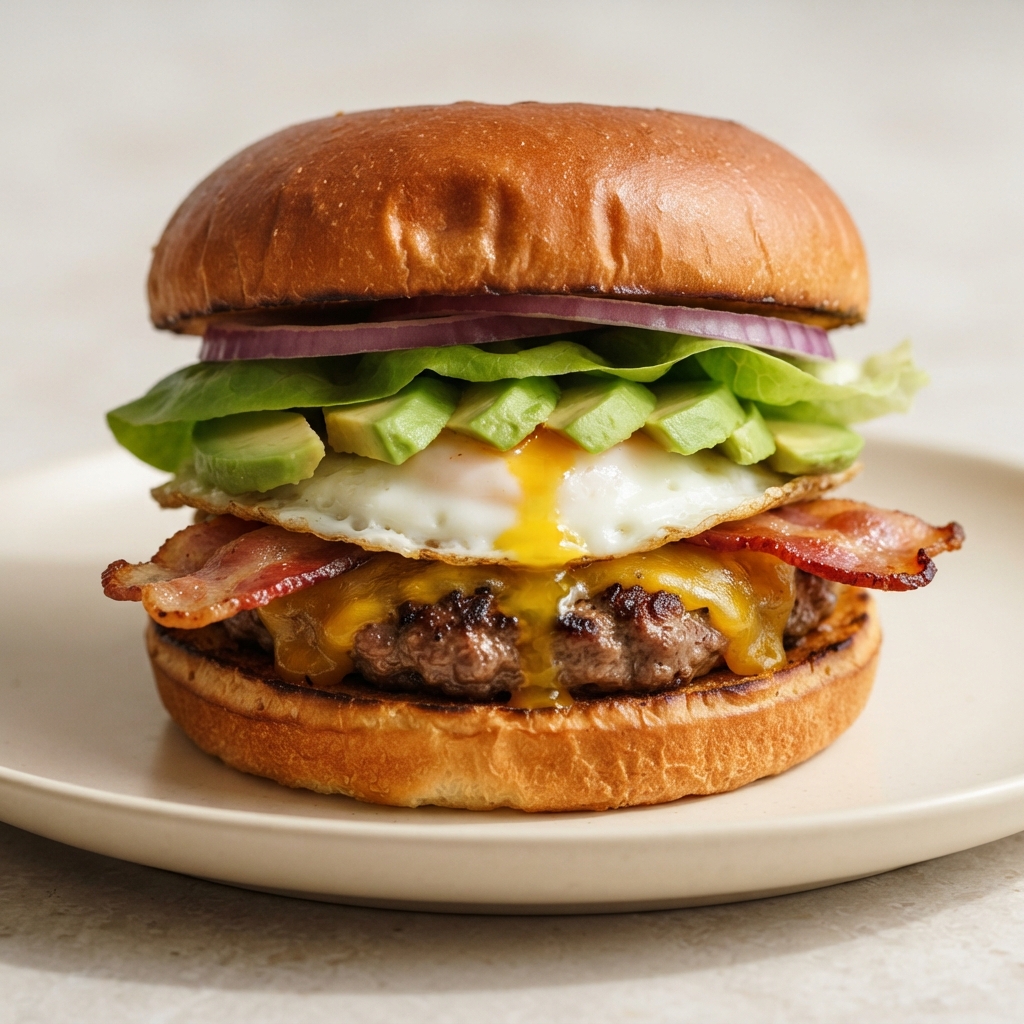 Avocado, Egg, and Bacon Cheeseburgers