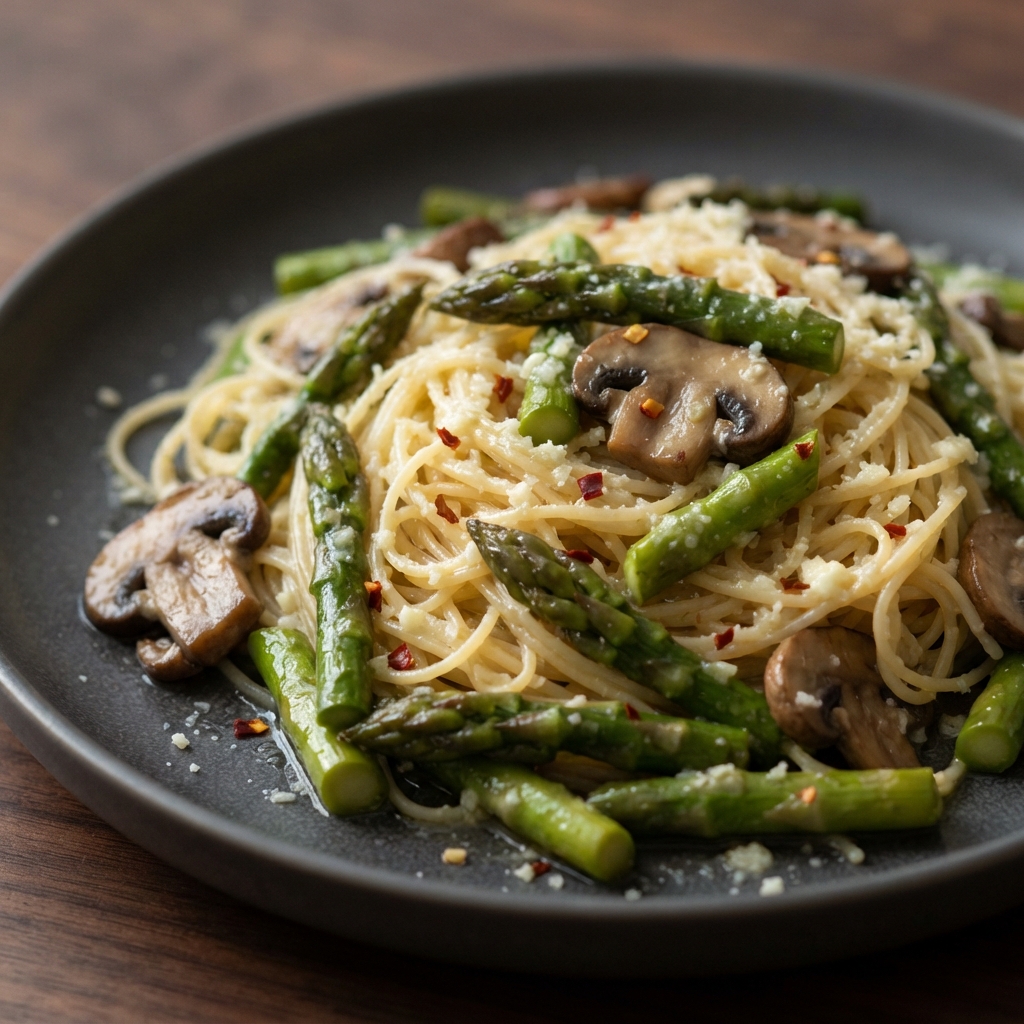 Angel Hair Pasta with Asparagus and Mushrooms