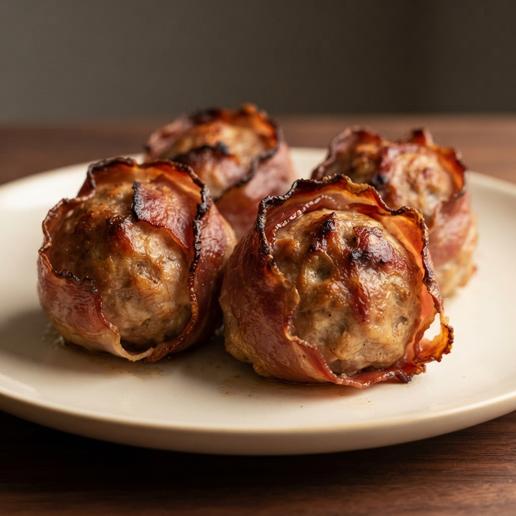 Bacon-Wrapped Turkey Meatballs, German-Inspired