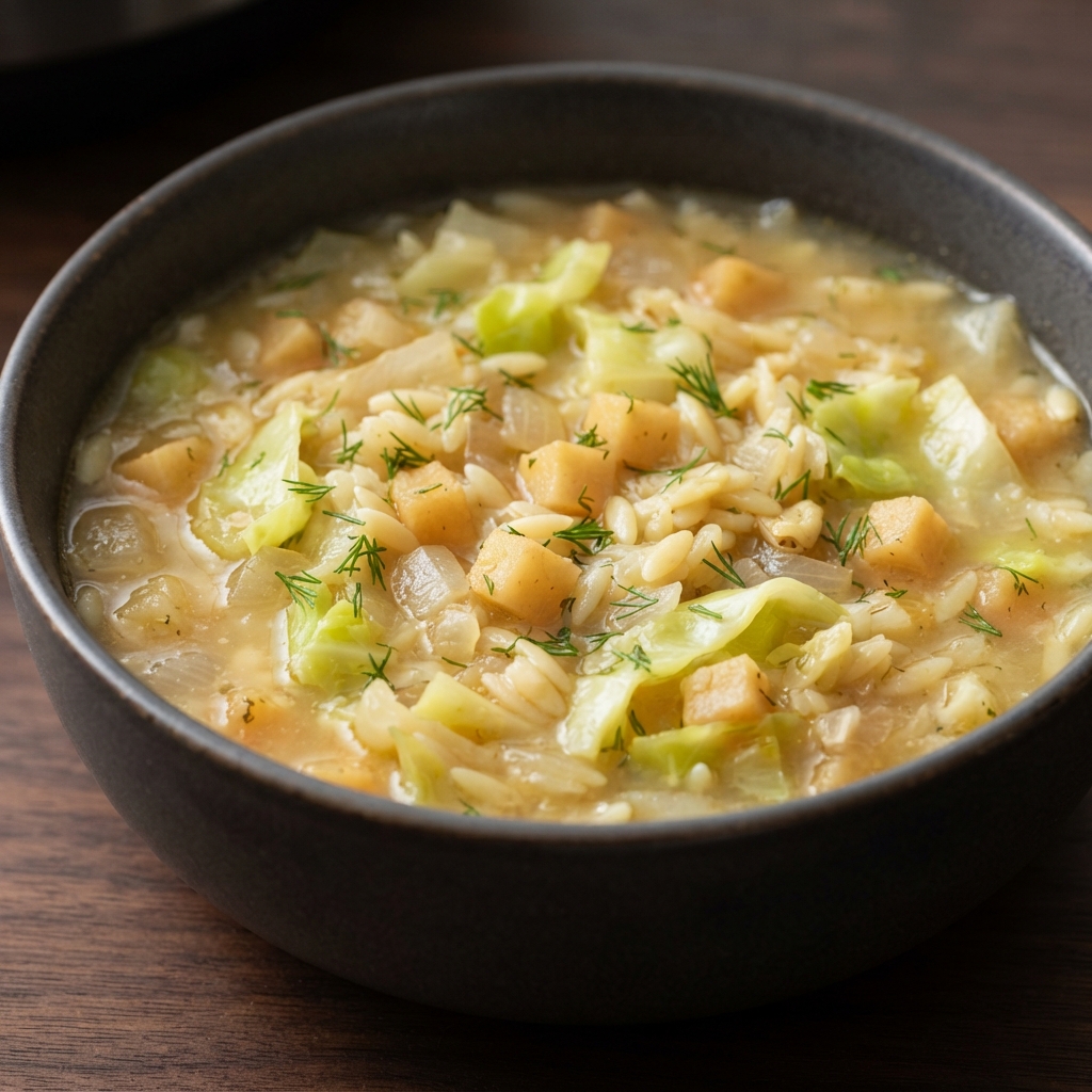 Slow-Cooker Cabbage and Rutabaga Orzo Soup