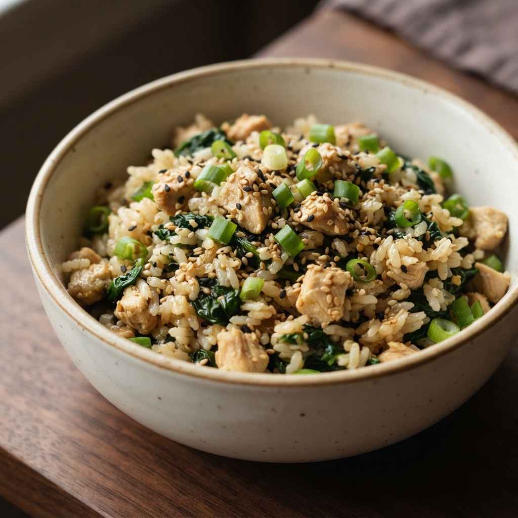 Turkey and Spinach Rice Bowls with Sesame and Soy
