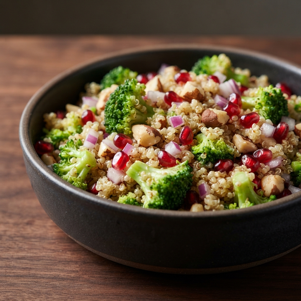 Quinoa Broccoli Salad with Brazil Nuts and Pomegranate