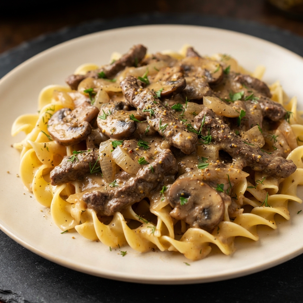 Slow-Cooker Beef Stroganoff with Mushrooms (1750 kcal OMAD)