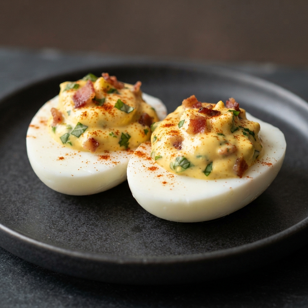 Garlic, Basil, and Bacon Deviled Eggs