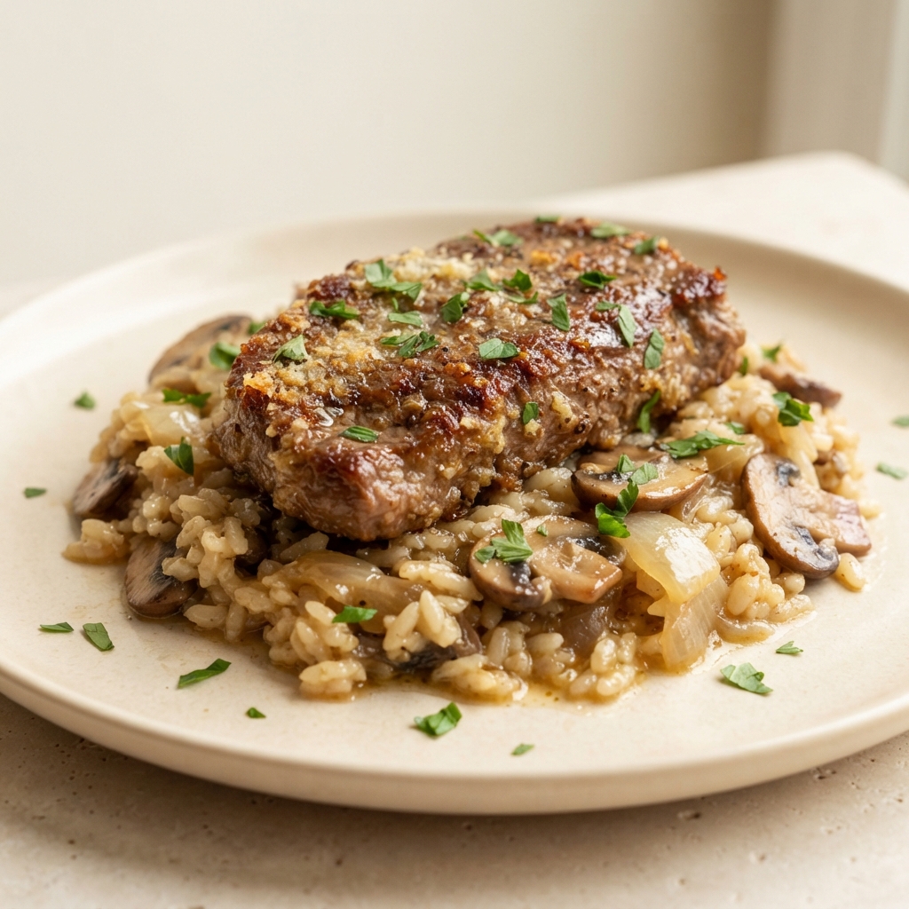 Butter-Basted Cube Steak with Mushroom Rice