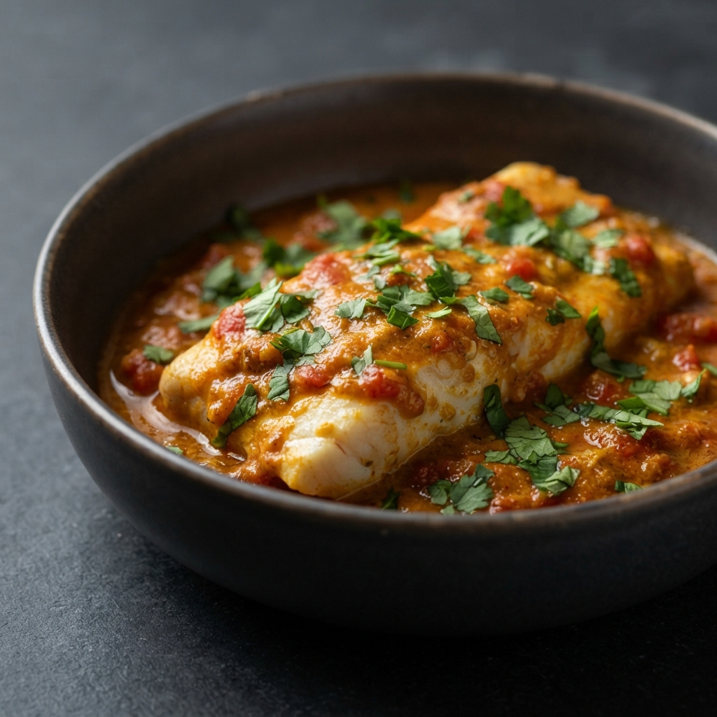 Spiced Indian Fish Curry with Cashew and Tomato