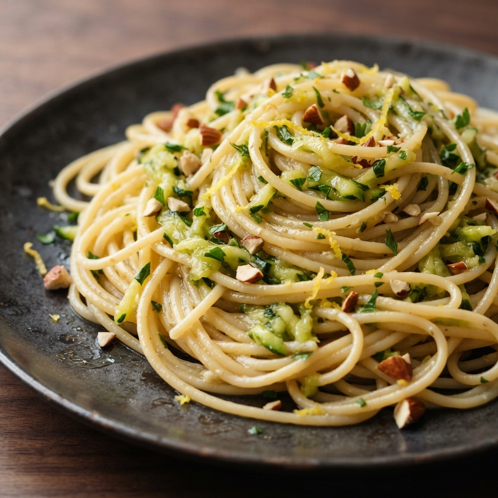 Zucchini and Almond Spaghetti with Lemon