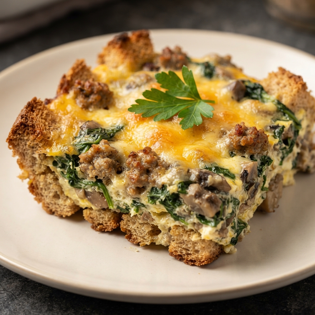Overnight Sausage and Spinach Breakfast Bake