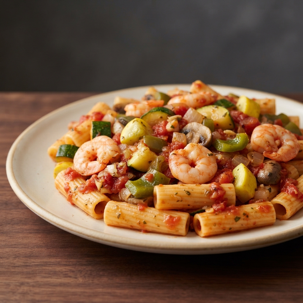 Rigatoni with Shrimp Primavera