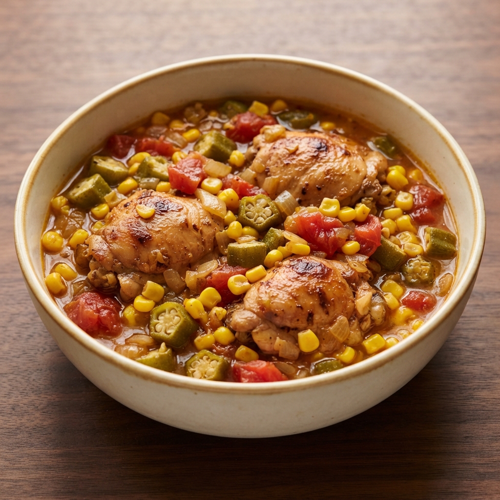 Chicken Stew with Okra, Corn, and Tomatoes