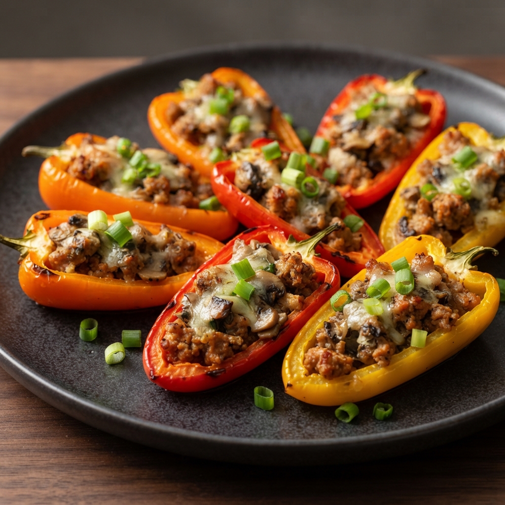 Mini Peppers Filled with Spicy Sausage and Herb Cheese