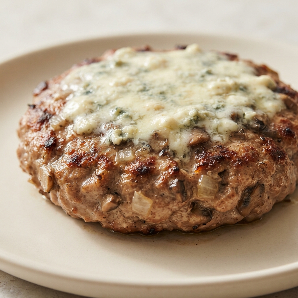 Turkey Burgers with Mushrooms and Blue Cheese