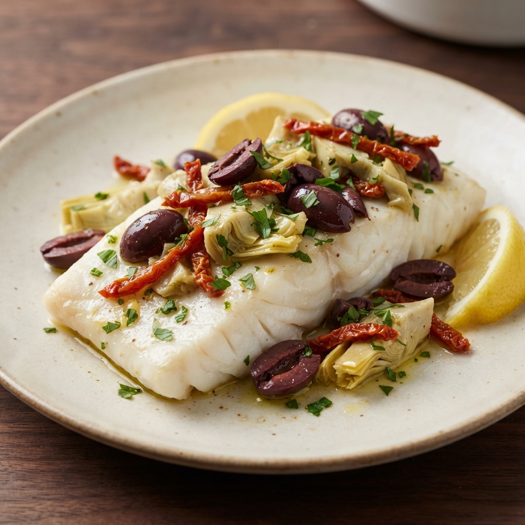 Oven-Roasted Cod with Mediterranean Topping