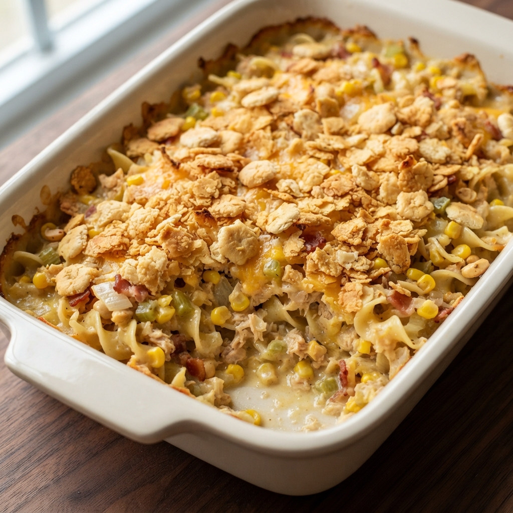 Mom’s Creamy Tuna Noodle Bake with Buttery Cracker Crust