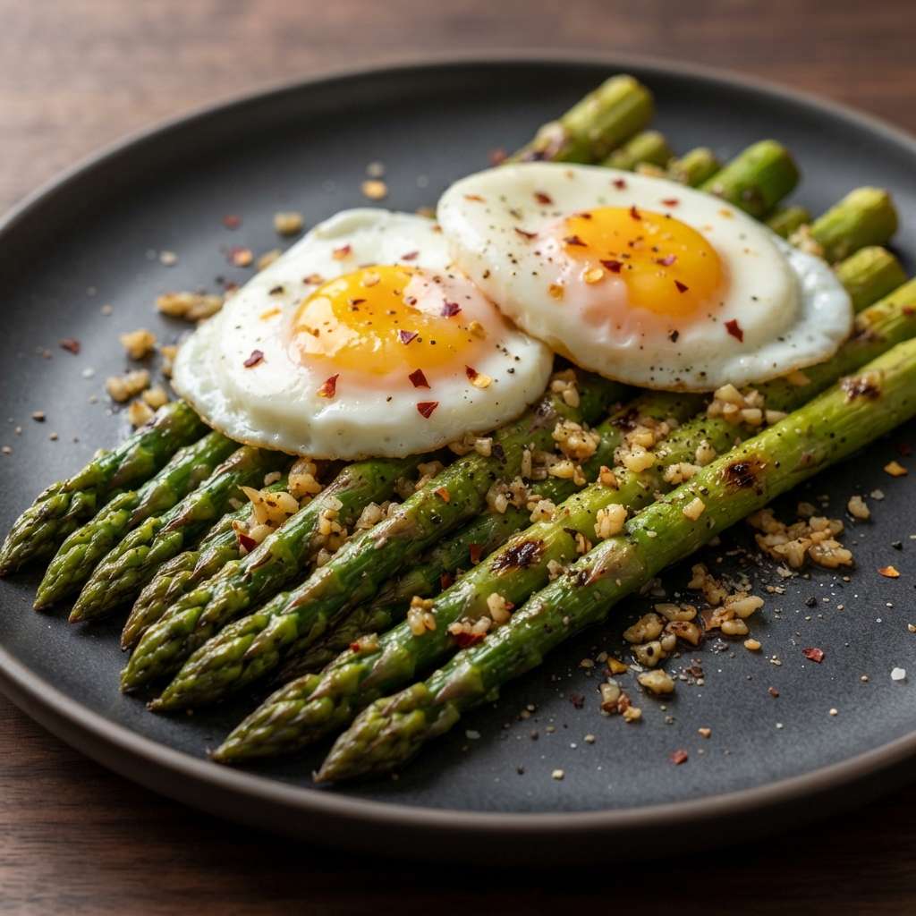 Garlic Asparagus with Soft-Cooked Eggs