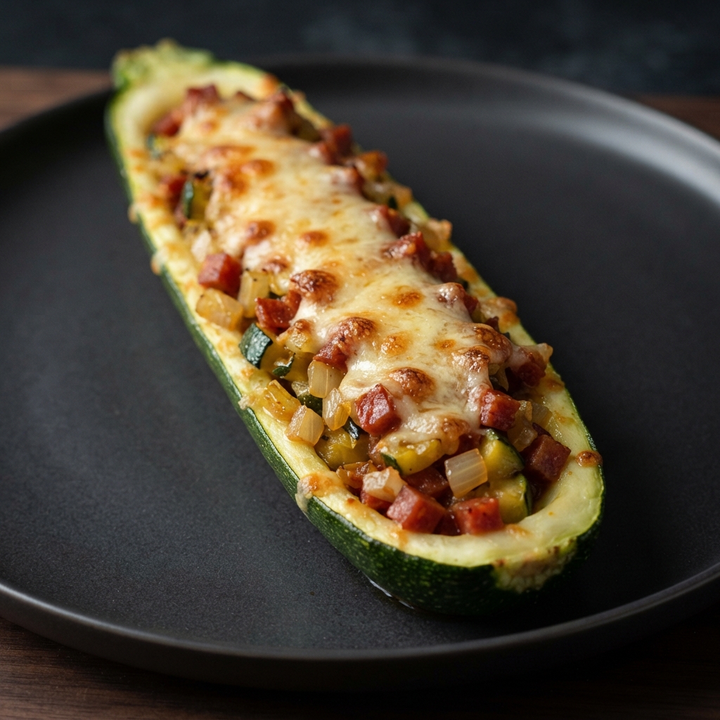 Pepperoni and Parmesan Stuffed Zucchini Boats