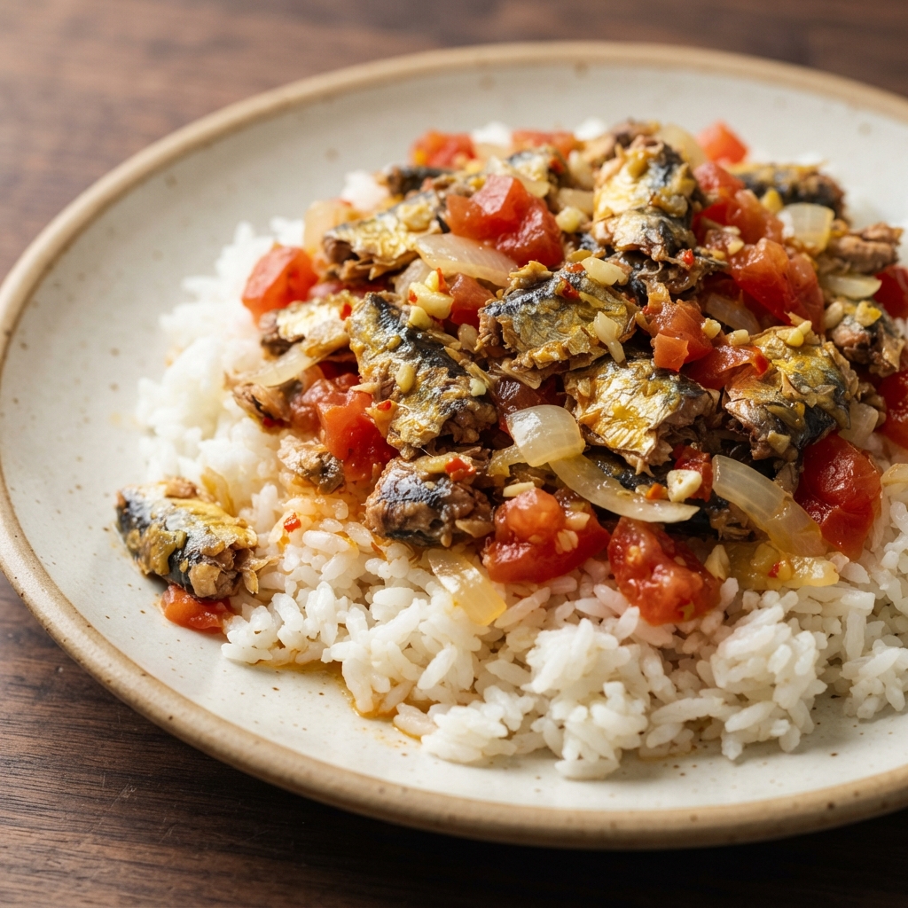 Caribbean Sardines over Steamed Rice