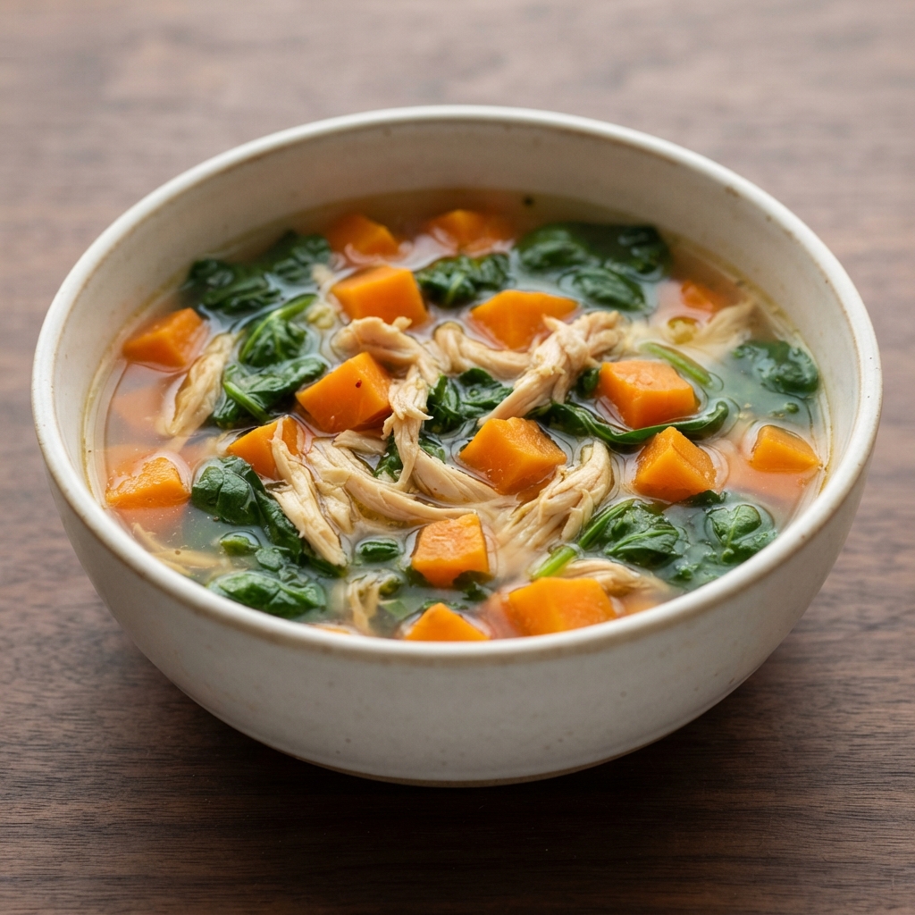 Spinach, Sweet Potato & Chicken Broth Soup