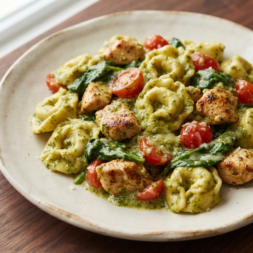 Chicken and Tortellini Pesto Skillet