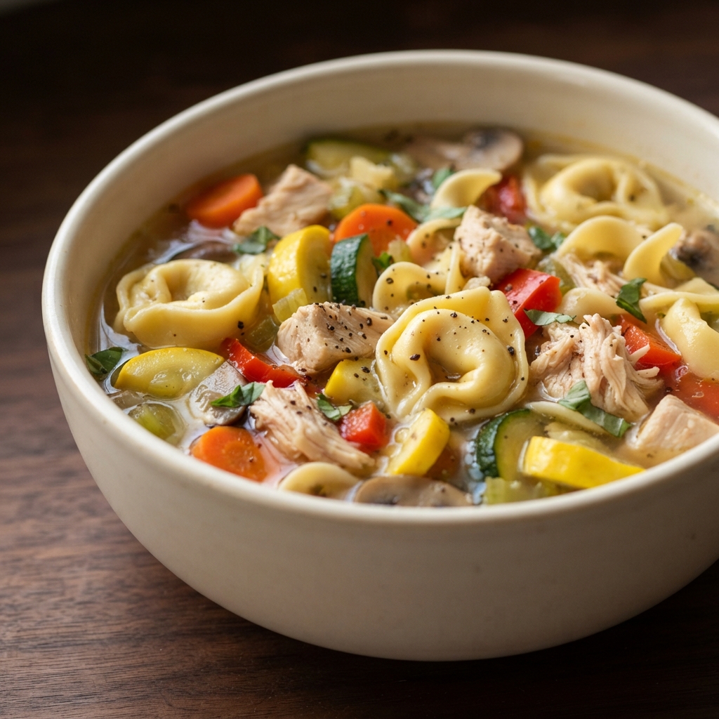 Chunky Chicken and Vegetable Soup with Tortellini