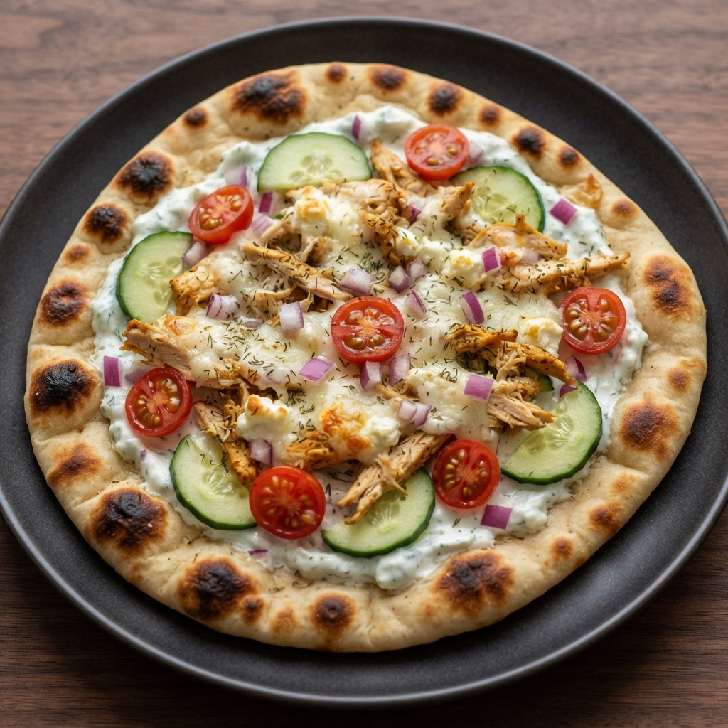 Greek-Style Chicken Naan Flatbread with Tzatziki