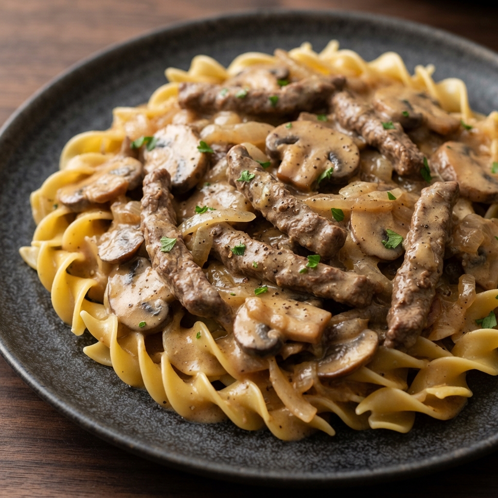 Slow-Cooker Beef Stroganoff with Mushrooms (1500 kcal OMAD)
