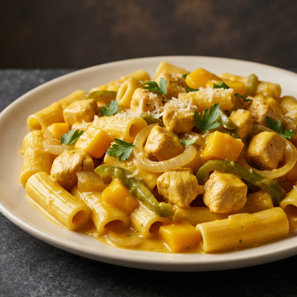 Chicken and Pasta in a Mango Cream Sauce